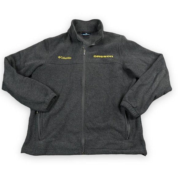 Oregon Ducks‎ Columbia Fleece Jacket Medium Green Full Zip Mock Neck Track - Picture 1 of 11